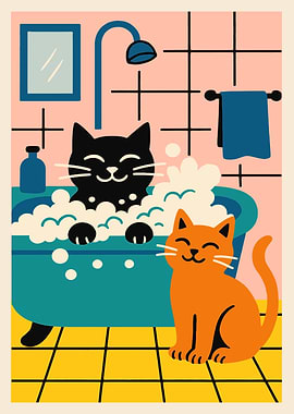 Cats in a Bathtub Illustration