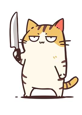 Cartoon Cat with Knife