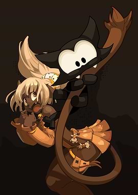 Cartoon girl with cat on tail