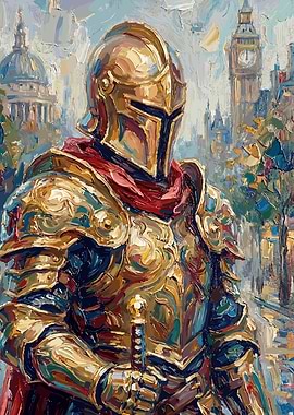 Golden Knight in London Painting