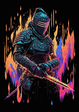 Armored Knight with Flaming Sword