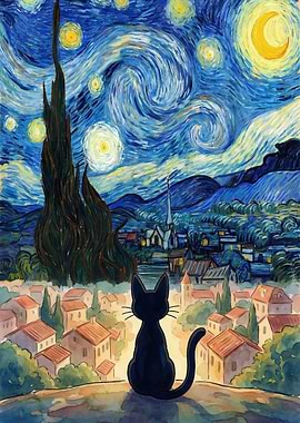 Anime Black Cat Starry Night