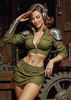 Steampunk Girl in Military Style Outfit