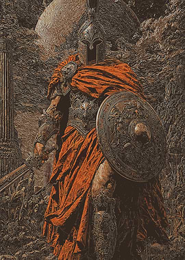Ancient Warrior with Shield and Sword