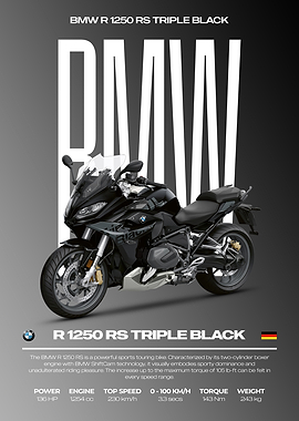 BMW R 1250 RS Triple Black Motorcycle Poster