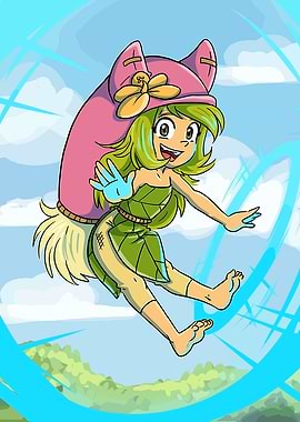 Cartoon Girl with Leaf Dress and Hat