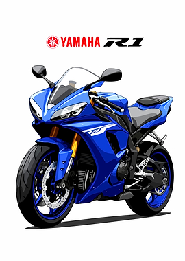 Blue Yamaha R1 Motorcycle Illustration