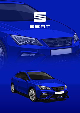 Blue SEAT Leon Car Illustration
