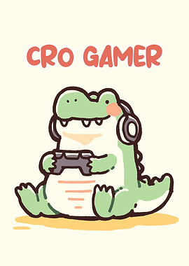 Cro Gamer Cartoon Alligator Illustration