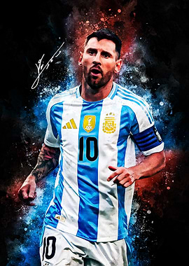 Lionel Messi Portrait with Signature