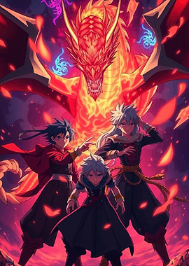 Anime Team with Fiery Dragon