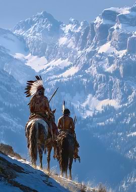 Native Americans on Horseback in Mountains