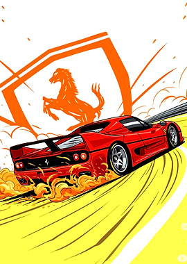 Red Ferrari F40 Racing Illustration