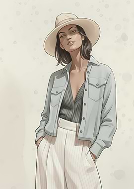 Fashionable Woman with Hat and Jacket