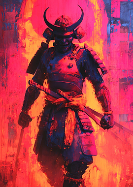 Samurai Warrior in Red and Blue