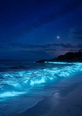 Bioluminescent Waves at Night