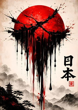 Japanese Landscape with Rising Sun