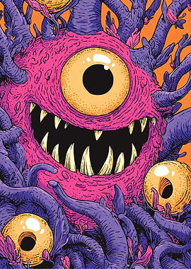 One-Eyed Monster with Tentacles and Teeth