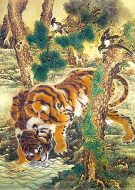 Drinking Tiger Japanese Painting
