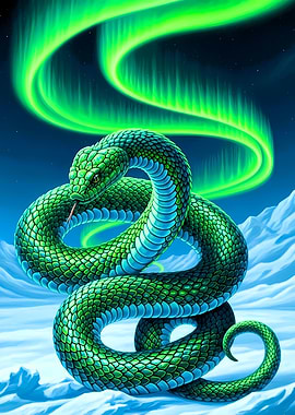 Green Snake with Aurora Borealis