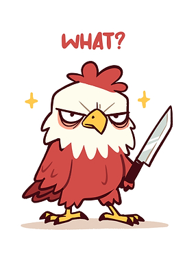 Angry Chicken with Knife Cartoon