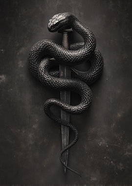 Black Snake Coiled Around Sword
