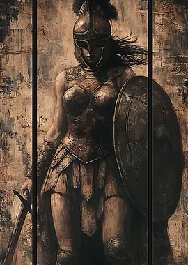 Warrior Woman in Armor Painting