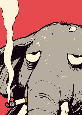 Smoking Elephant Cartoon Illustration