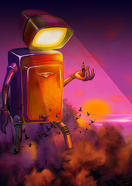 Giant Robot Holding Tiny Human