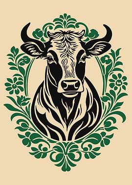 Cow Portrait with Floral Ornament