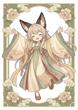 Anime Fox Girl in Traditional Dress