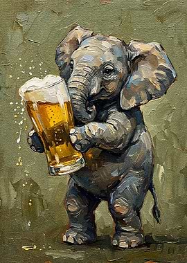Elephant with Beer Painting