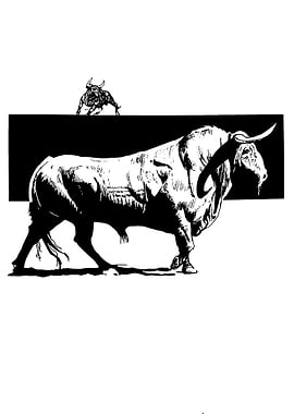 Black and White Bull Illustration