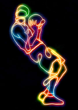 Neon Basketball Player Outline on Black