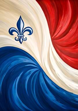 French Flag Inspired Abstract Art with Fleur-de-lis and Fluid Waves Painting