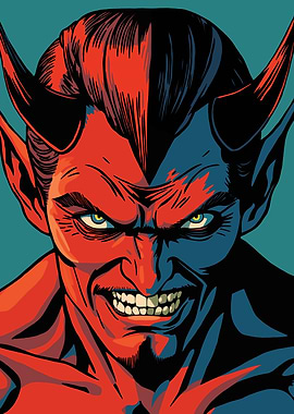 Devil Portrait: Red and Blue