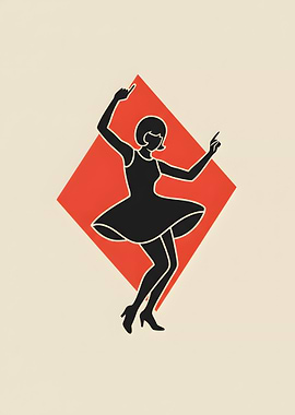 Dancing Woman Silhouette with Red Diamond