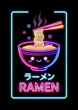 Neon glowing Ramen Bowl Illustration