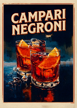 Campari Negroni Cocktail Vintage Poster