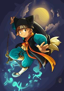 Anime Character with Moonlit Background