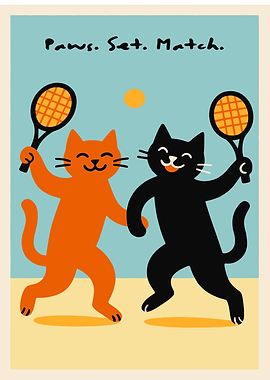 Cats Playing Tennis Illustration