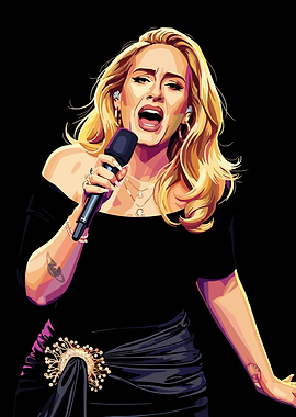 Adele singing with microphone, digital art