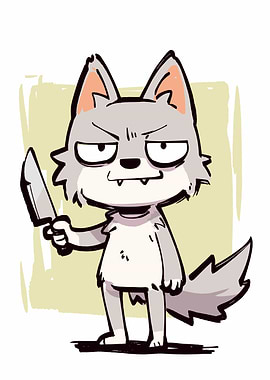Cartoon Wolf with Knife
