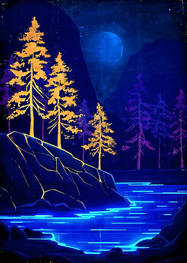 Night Landscape with Trees and Water