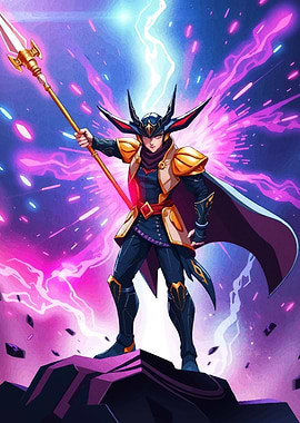 Anime Warrior with Spear in Storm