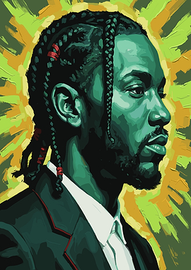 Green Portrait of Kendrick lamar with Braids