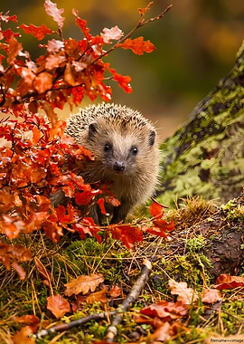 Hedgehog in Autumn Forest