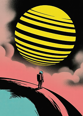 Astronaut and Striped Planet Illustration
