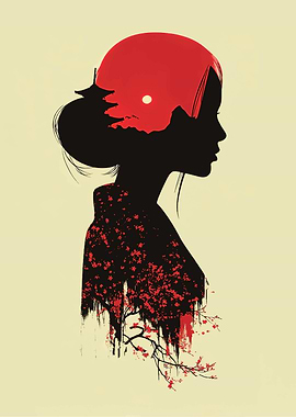 Japanese Silhouette with Landscape and Kimono