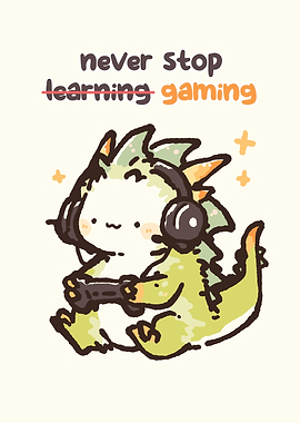 Cute Dragon Gamer Illustration